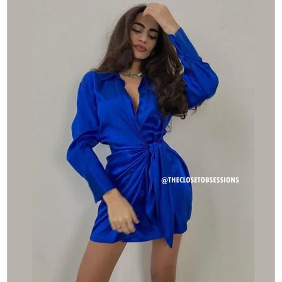 ZARA BLOGGER FAVE!!! V-Neck Short Dress with Self-Tie NWT - Picture 9 of 16